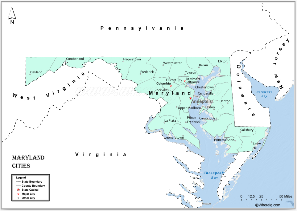 Map of Maryland Cities, List of Cities in Maryland