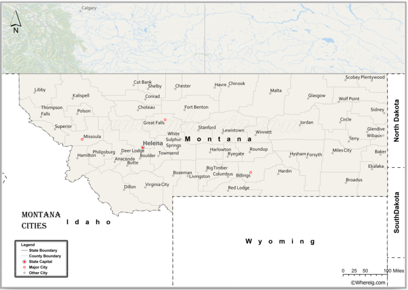 Map of Montana Cities, List of Cities in Montana