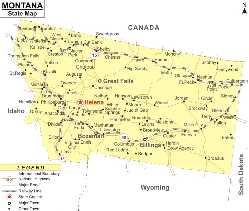 Montana Map, Map of Montana with Cities, Road, River, Highways