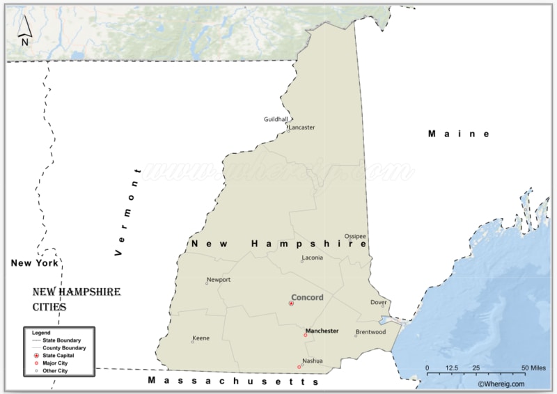 Map of New Hampshire Cities, List of Cities in New Hampshire