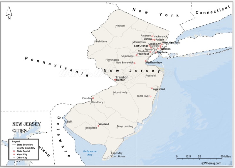 Map of New Jersey Cities, List of Cities in New Jersey