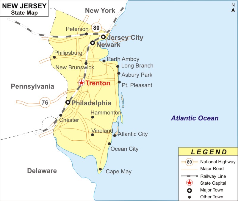 zand Gemiddeld Wijzerplaat New Jersey Map, Map of New Jersey State with Cities, Highways, Roads, Rivers