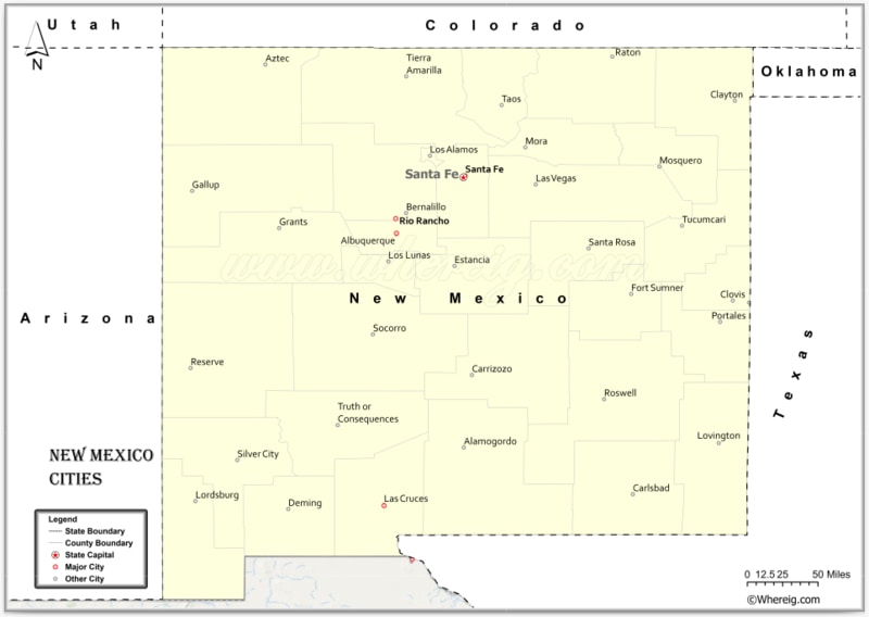 Map of New Mexico Cities, List of Cities in New Mexico