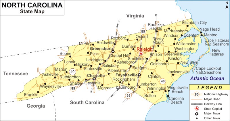 North Carolina Map Nc Map Map Of North Carolina State With Cities