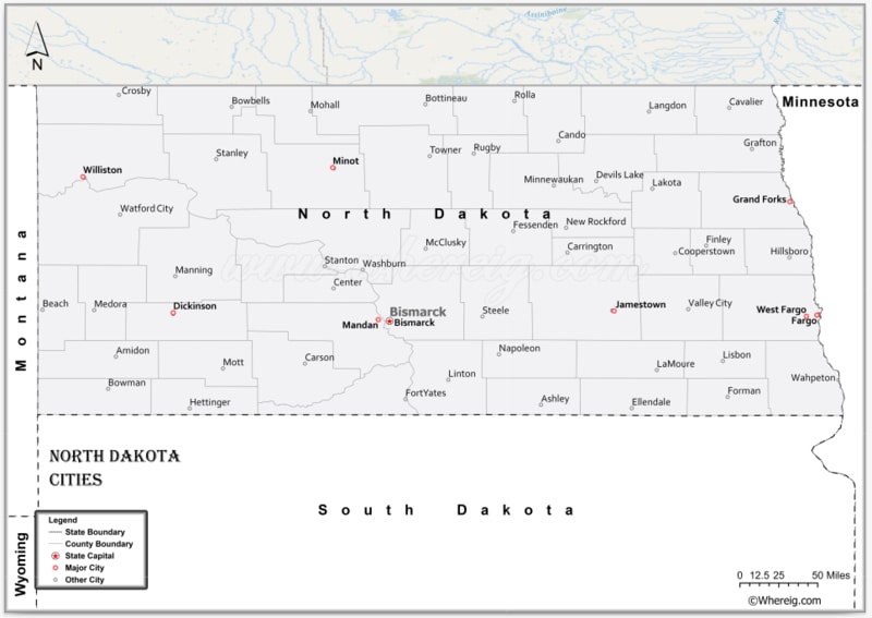 Map of North Dakota Cities, List of Cities in North Dakota