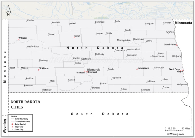 Map of Cities in North Dakota, List of North Dakota Cities by