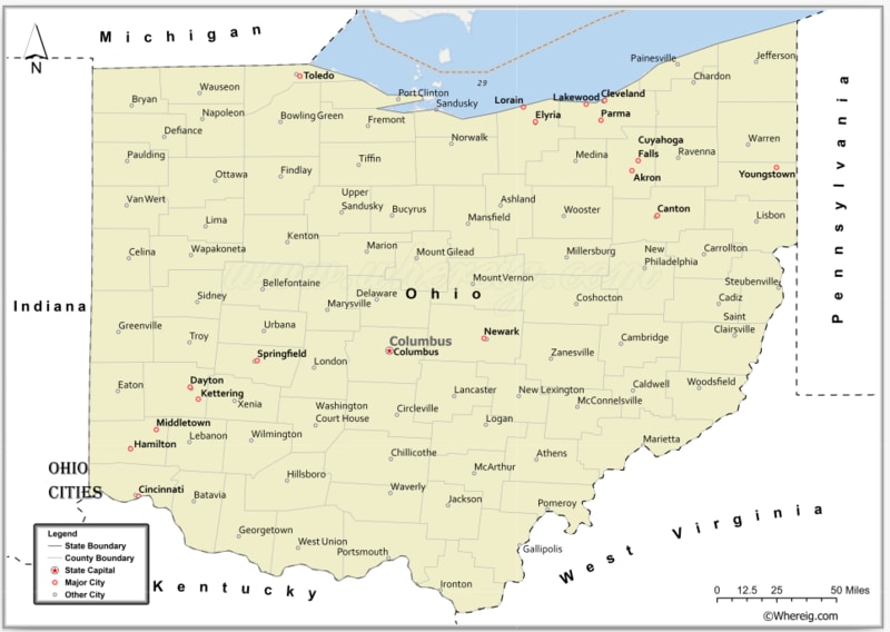 Map of Ohio Cities, List of Cities in Ohio