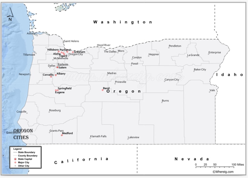 Map of Oregon Cities, List of Cities in Oregon