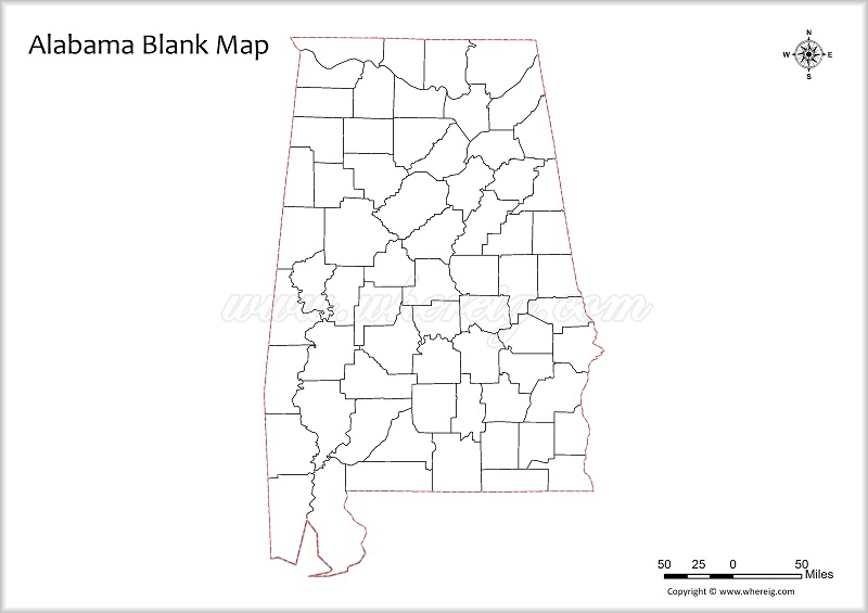 Alabama Blank Map, Outline od Alabama