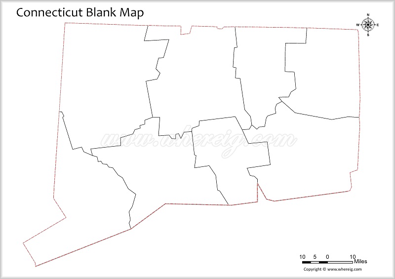 Connecticut Blank Map, Outline od Connecticut