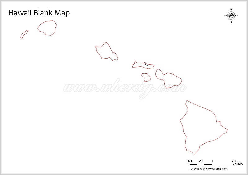 Hawaii Blank Map, Outline od Hawaii