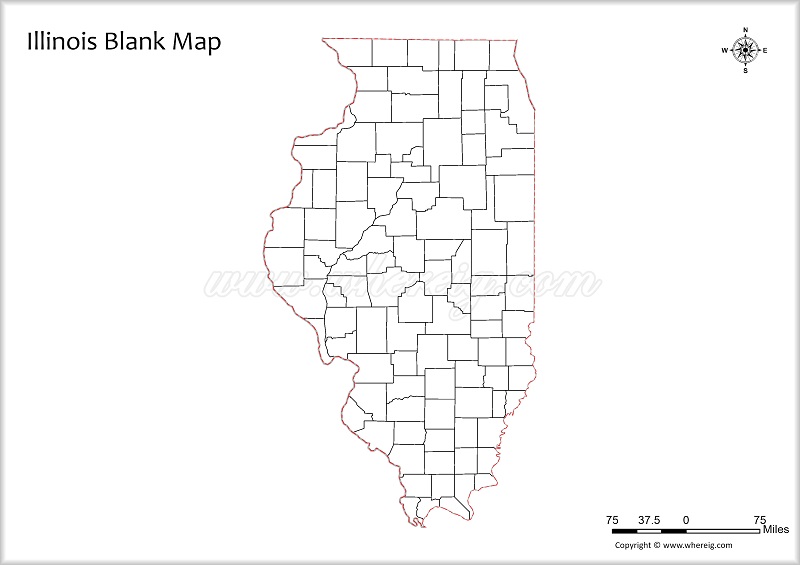 Illinois Blank Map, Outline od Illinois
