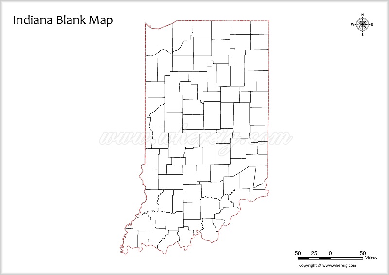 Indiana Blank Map, Outline od Indiana