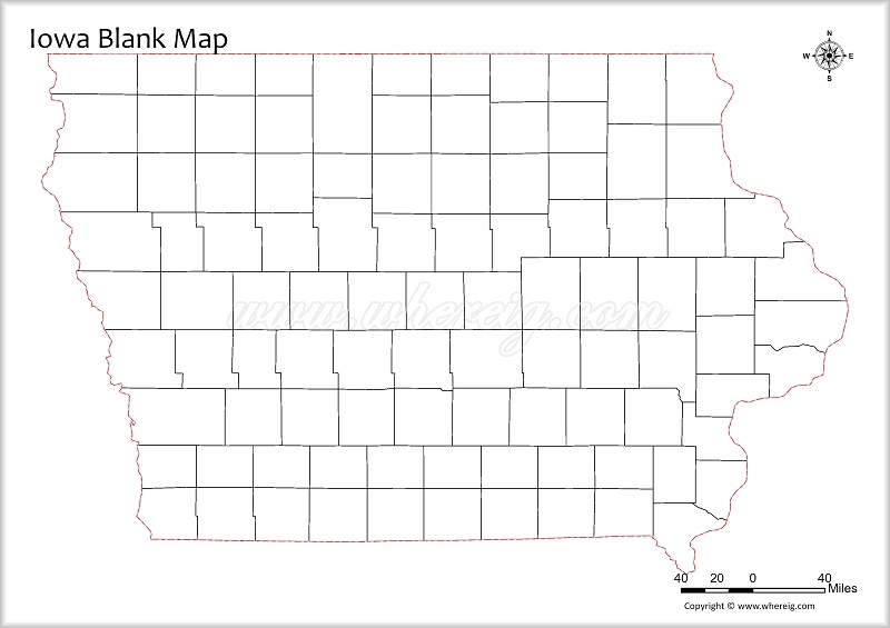 Iowa Blank Map, Outline od Iowa