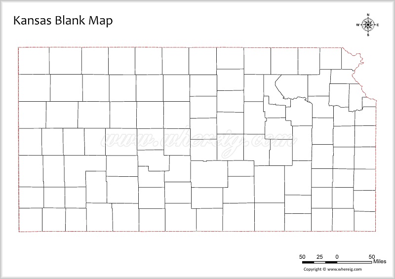 Kansas Blank Map, Outline od Kansas