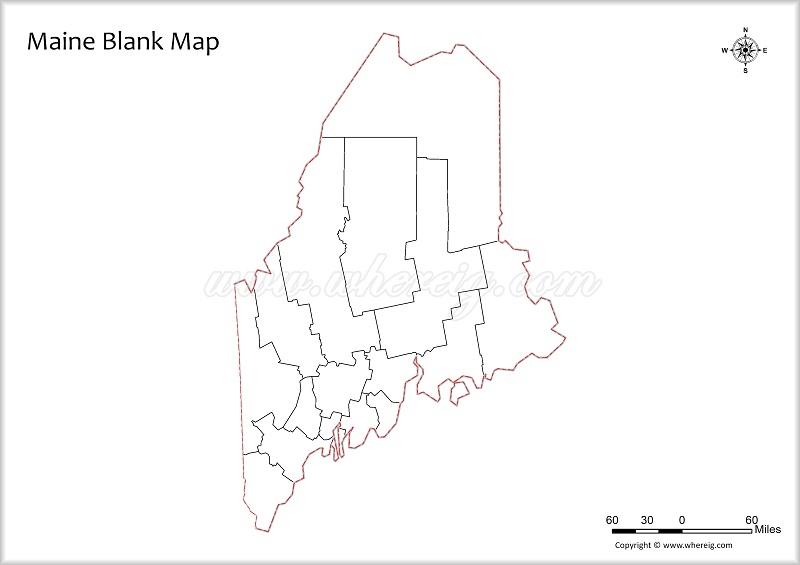 Maine Blank Map, Outline od Maine