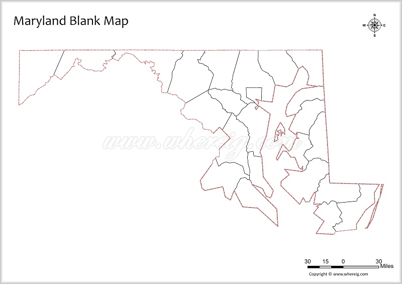 Maryland Blank Map, Outline od Maryland