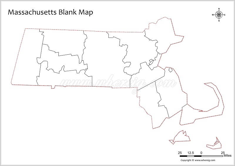 Massachusetts Blank Map, Outline od Massachusetts