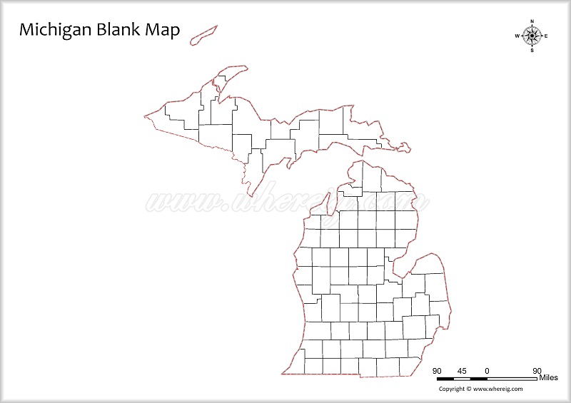 Michigan Blank Map, Outline od Michigan