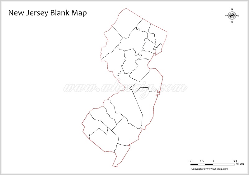New Jersey Blank Map, Outline od New Jersey