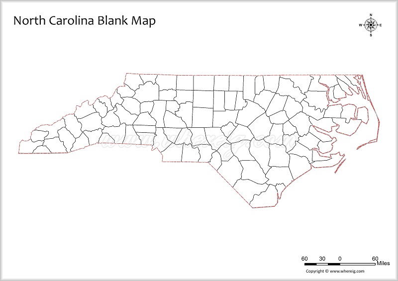 North Carolina Blank Map, Outline od North Carolina