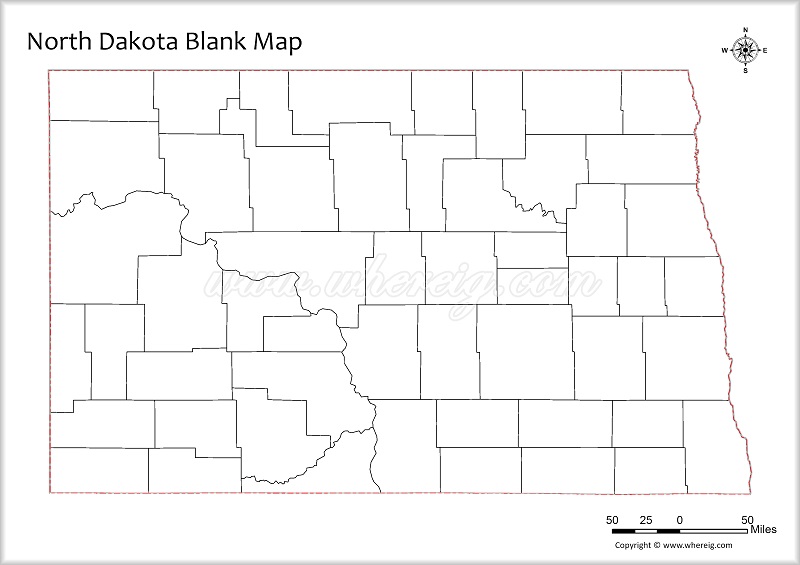 North Dakota Blank Map, Outline od North Dakota