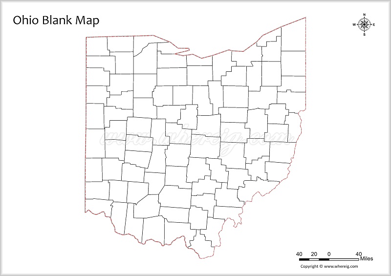 Ohio Blank Map, Outline od Ohio