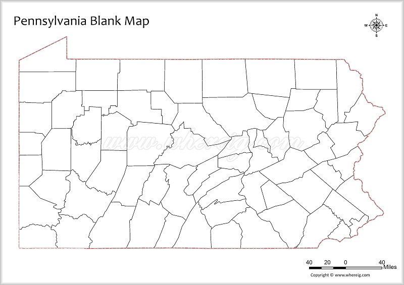 Pennsylvania Blank Map, Outline od Pennsylvania