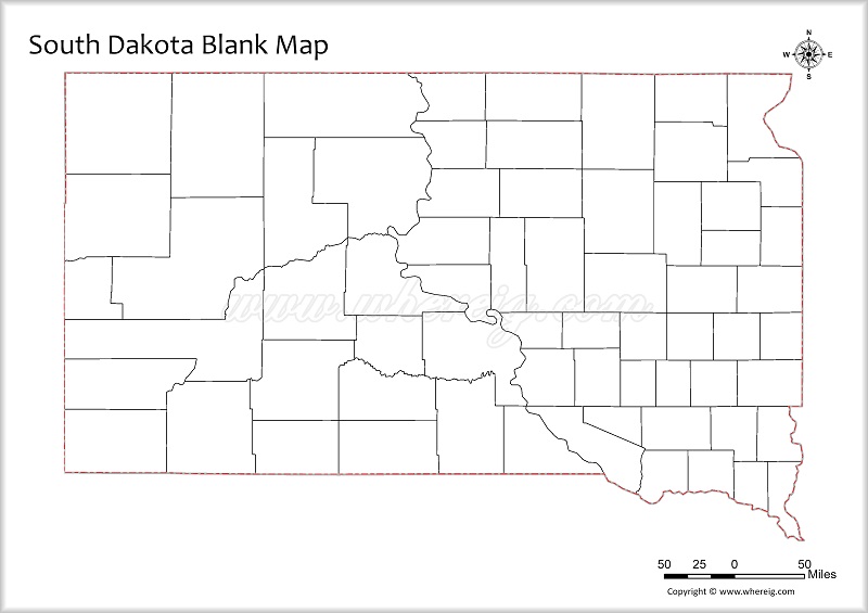 South Dakota Blank Map, Outline od South Dakota