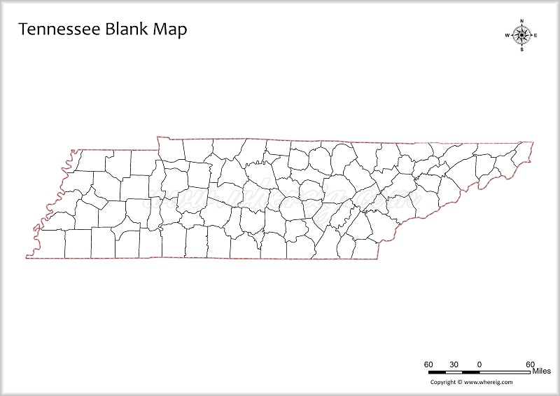 Tennessee Blank Map, Outline od Tennessee