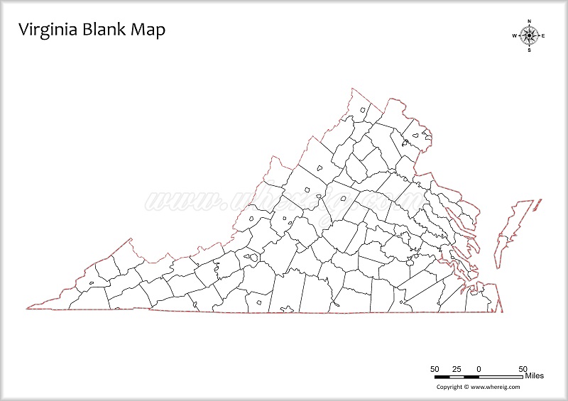 Virginia Blank Map, Outline od Virginia