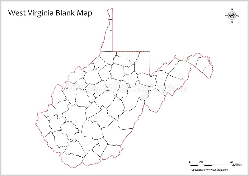 West Virginia Blank Map, Outline od West Virginia