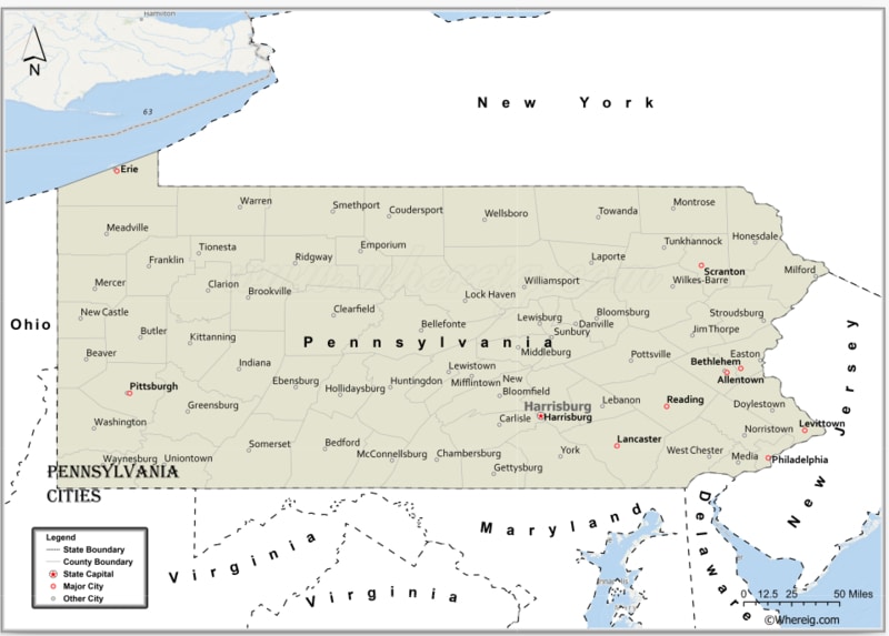 Map of Pennsylvania Cities, List of Cities in Pennsylvania