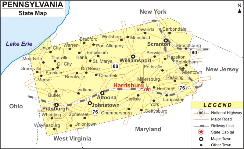 Map of Pennsylvania, PA MAP