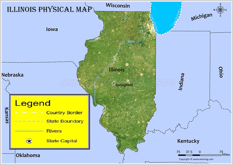 Illinois Physical Map Landforms Mountains Rivers And Elevation In
