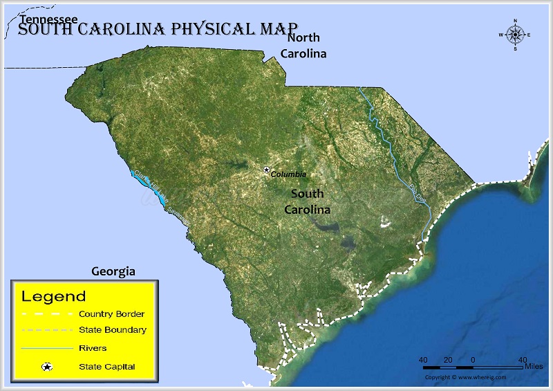 South Carolina Physical Map