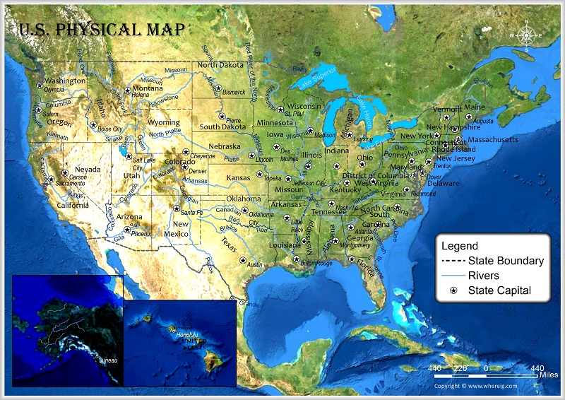 Physical Map Of USA United States Physical Map Whereig