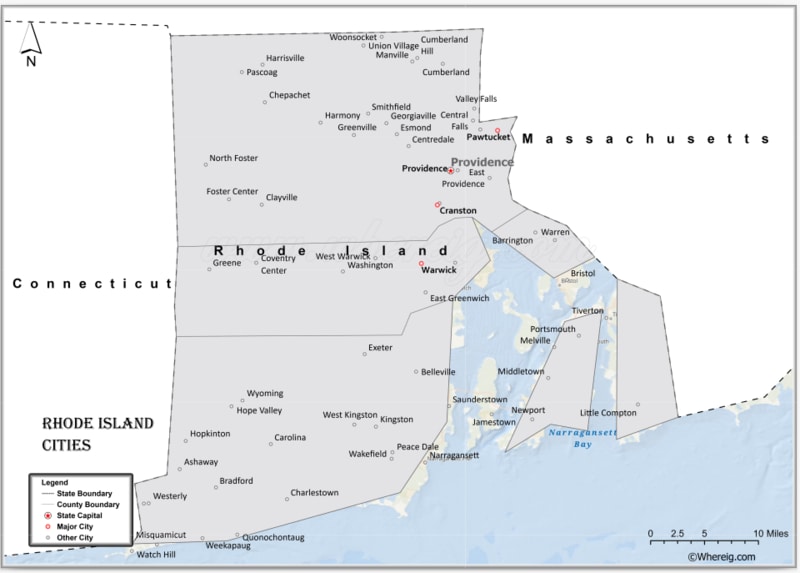 Map of Rhode Island Cities, List of Cities in Rhode Island