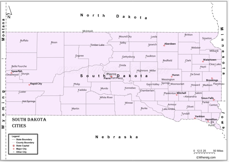 Map of South Dakota Cities, List of Cities in South Dakota