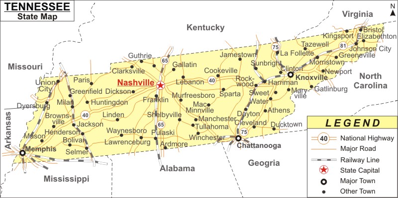 Tennessee Map Map Of Tennessee State Usa Highways Cities
