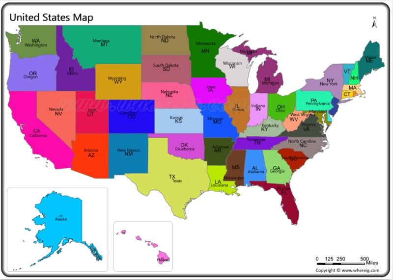 United States Map (US Map) - USA Map with states and territories name