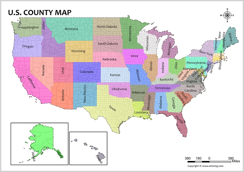 US County Map, List of Counties in United States