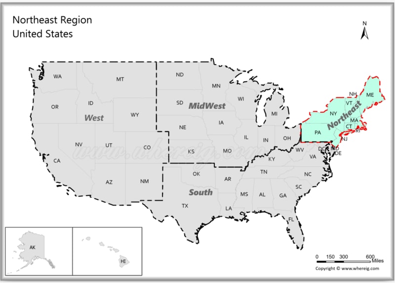 Map of USA Northeast States