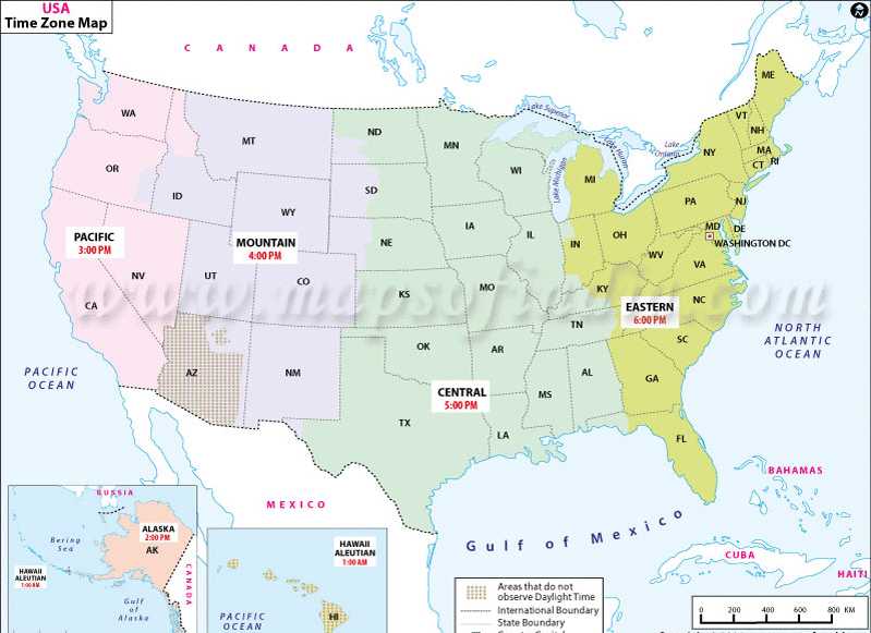 USA Time Zones Map
