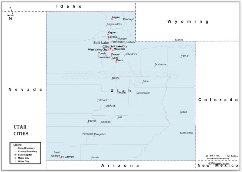 Map of Utah Cities, List of Cities in Utah
