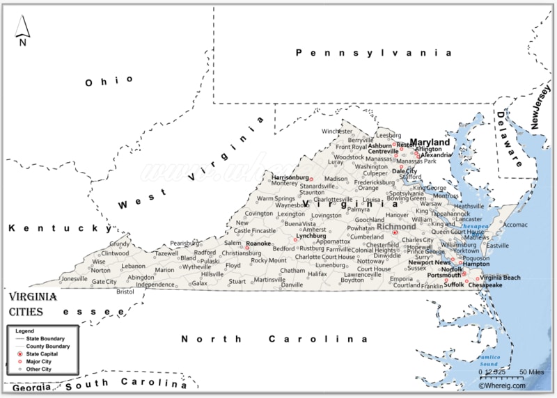 Map of Virginia Cities, List of Cities in Virginia