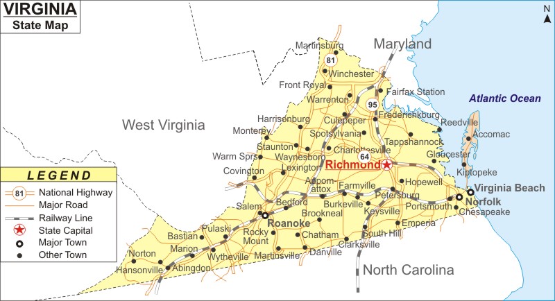 Virginia Map Map Of Virginia State Usa Highways Cities