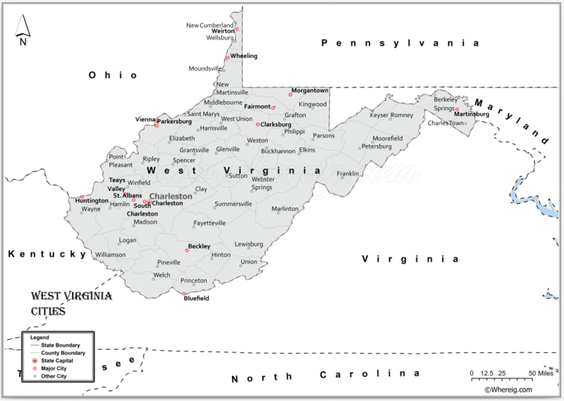 Map of West Virginia Cities, List of Cities in West Virginia