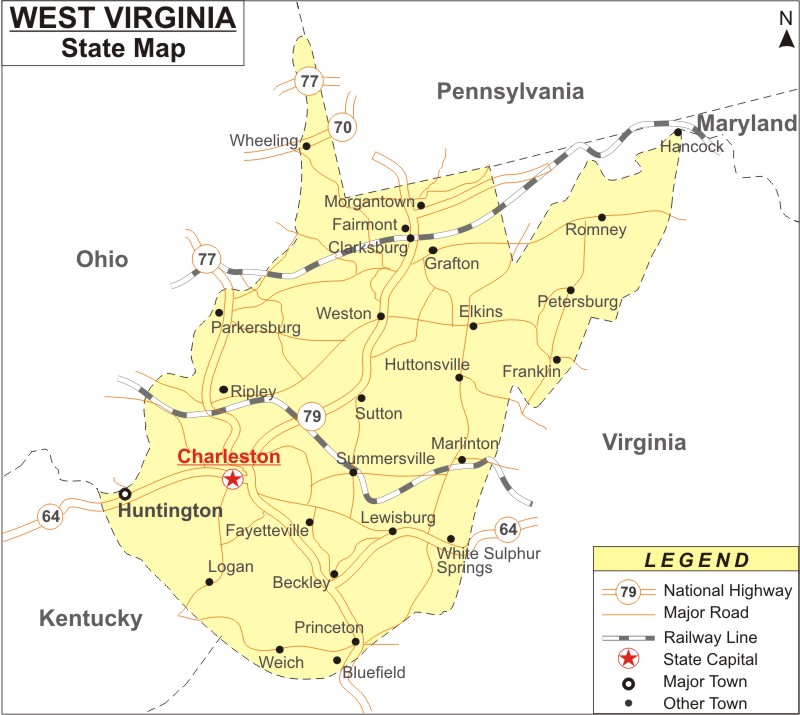 Map Of West Virginia With Cities And Towns