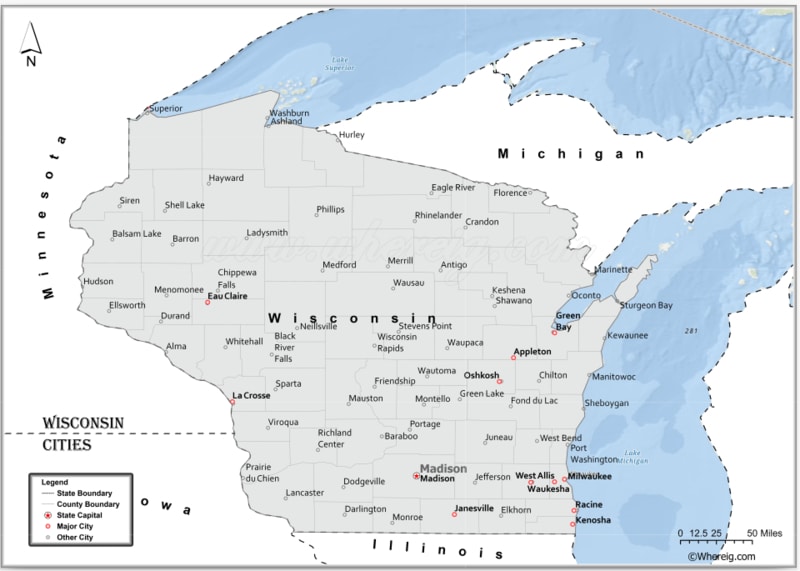 Map of Wisconsin Cities, List of Cities in Wisconsin